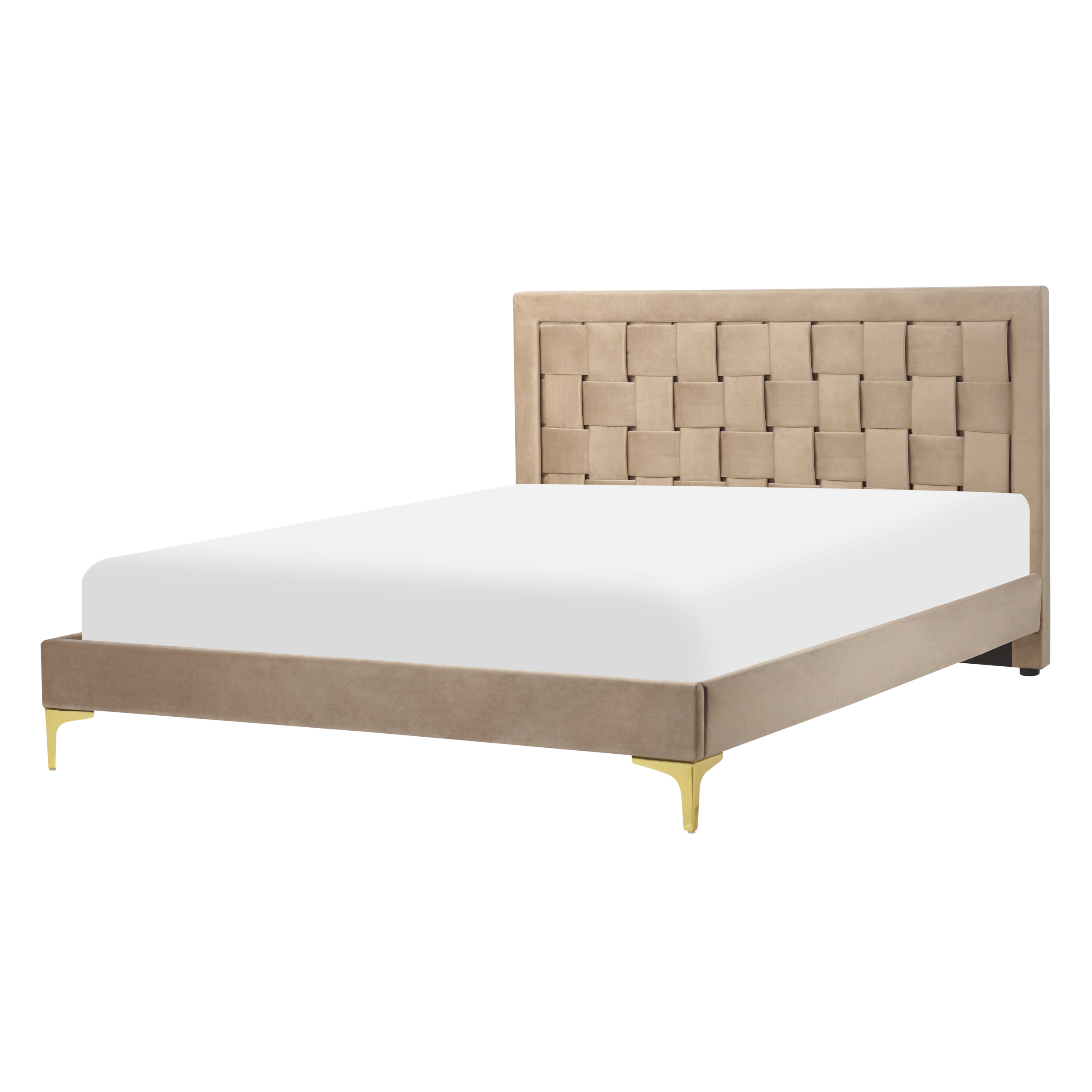 Beliani - Cama de casal em veludo taupe 140 x 200 cm LIMOUX