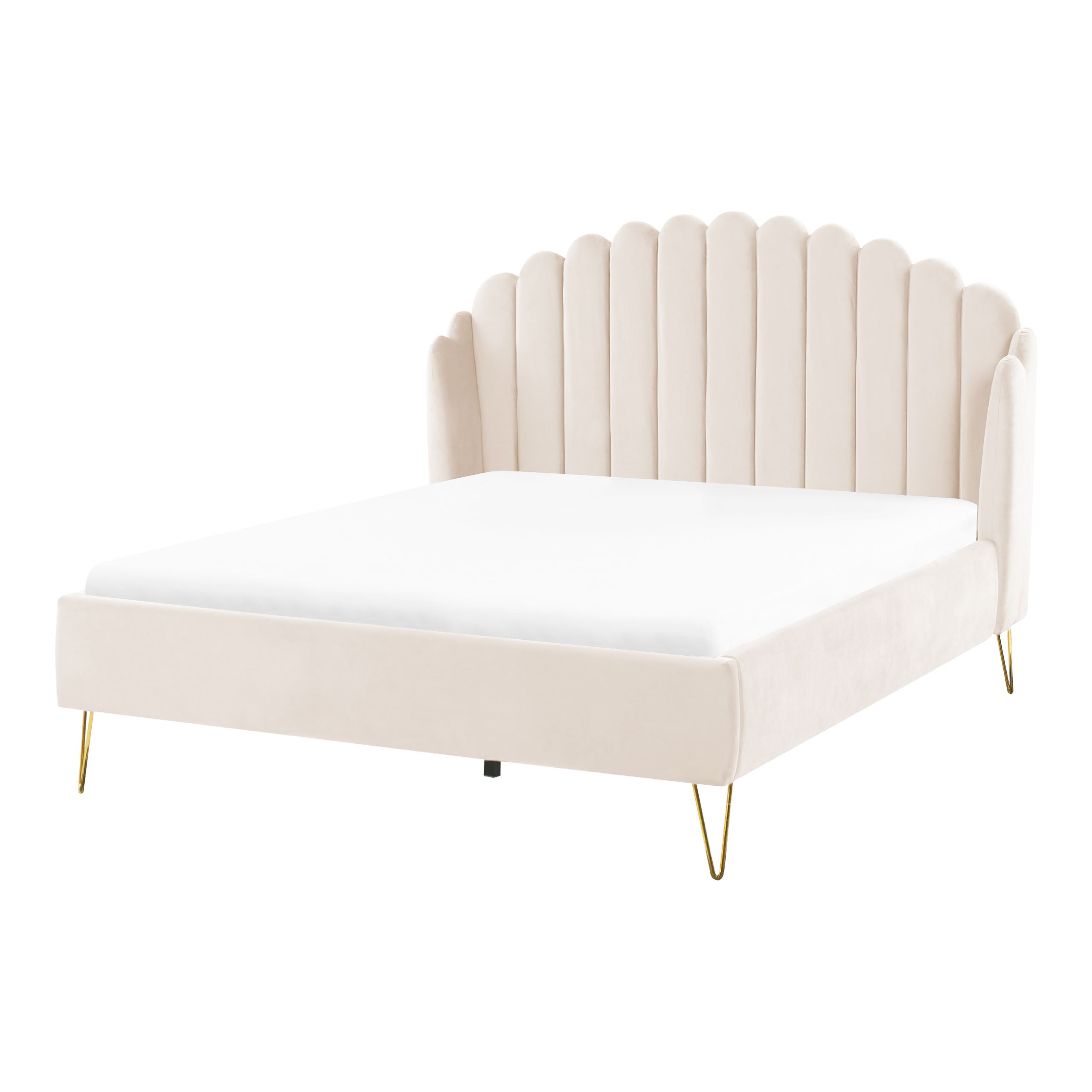 Beliani - Cama de casal em veludo creme claro 140 x 200 cm AMBILLOU