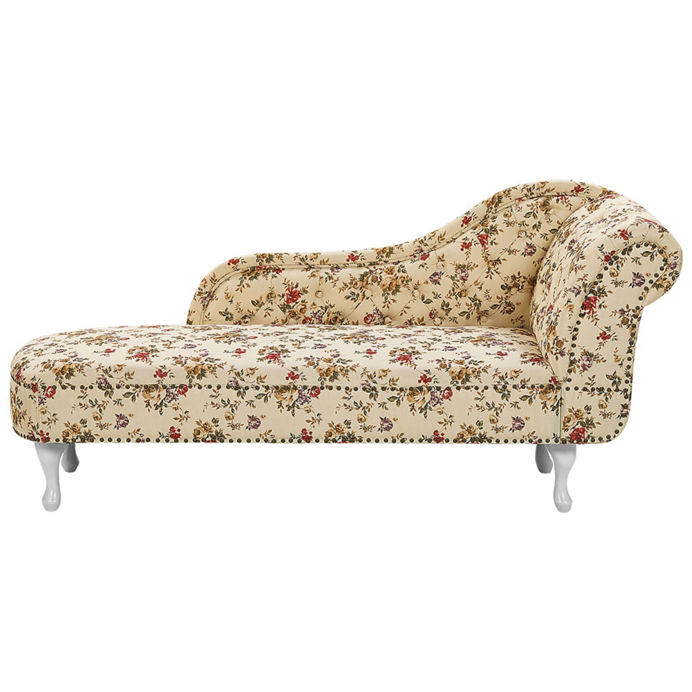Image of Chaise longue Beige Multicolore versione destra Tessuto in poliestere con bottoni con motivo floreale