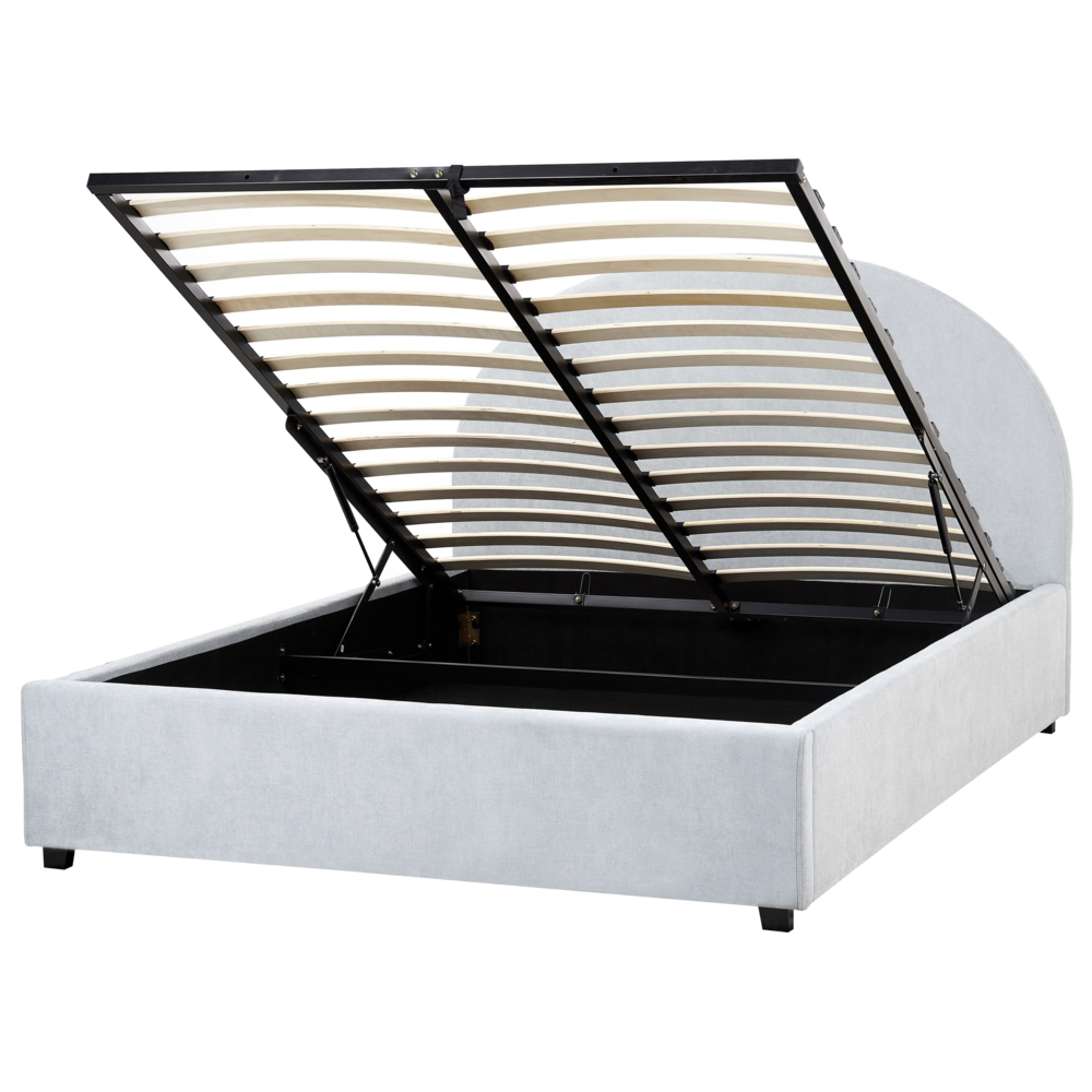 Letto contenitore matrimoniale imbottito tessuto azzurro retrò minimalista 140 x 200