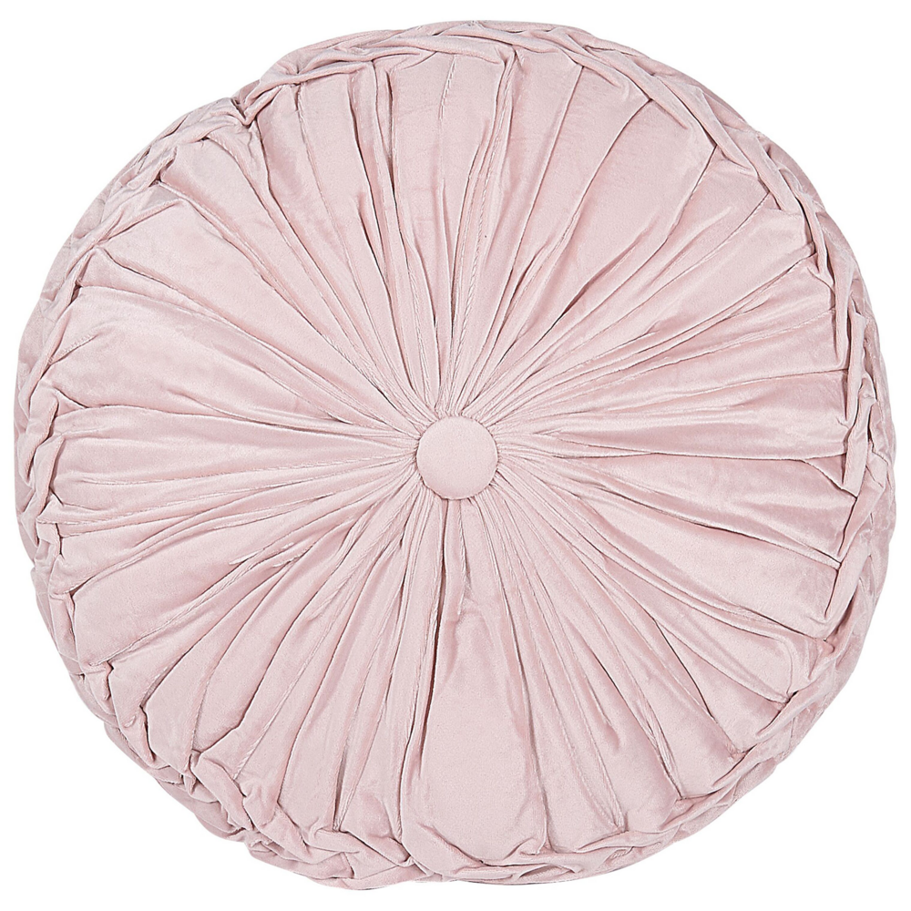 Image of Cuscino Decorativo Tessuto Rosa con Pieghe Rotondo 40 cm Accessori Arrossoamento Moderno Minimalista