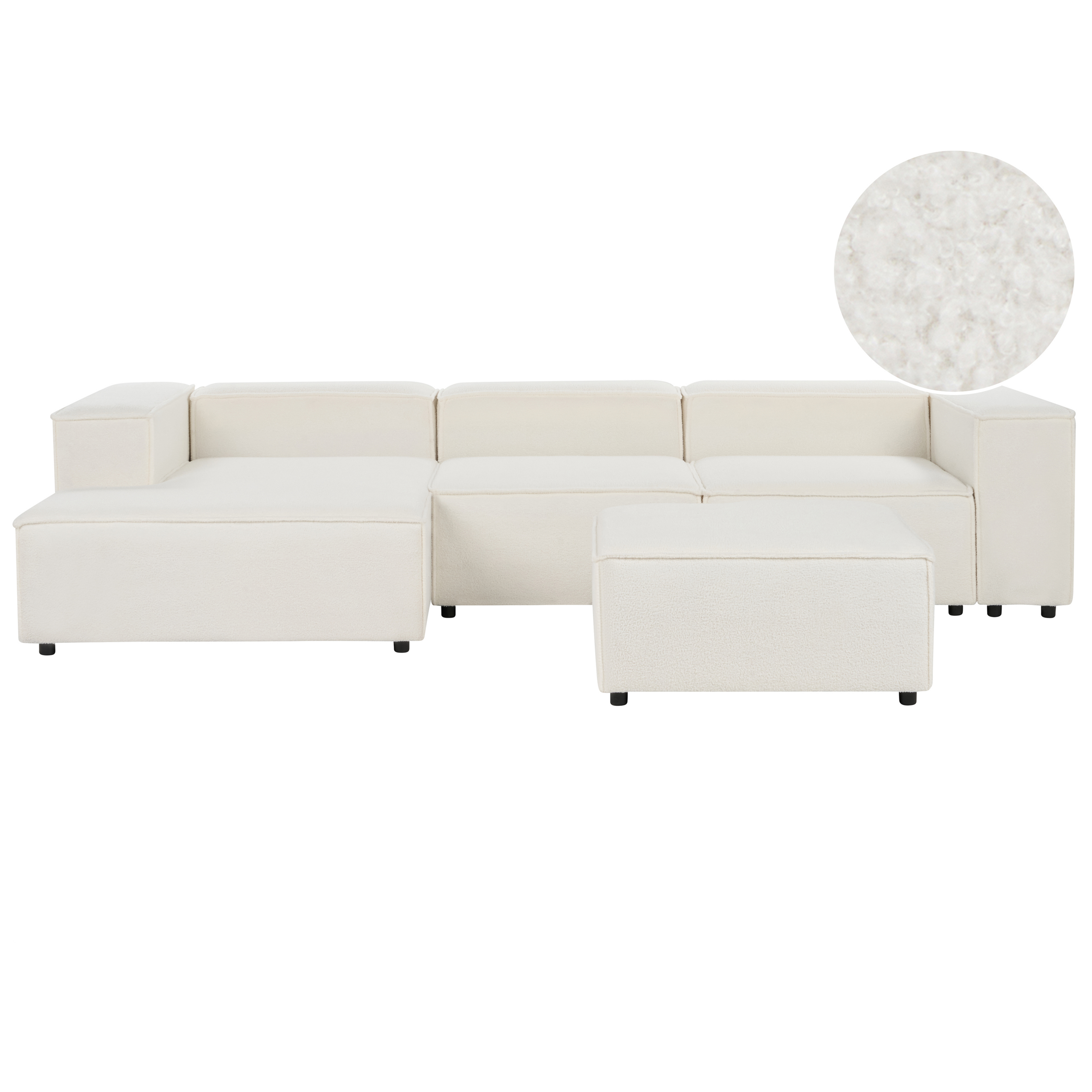 Modulaire hoekbank met ottomaan 3-zits bouclé wit rechtszijdig APRICA