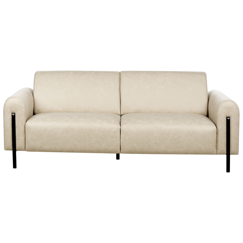 Divano 3 posti rivestito in tessuto effetto pelle beige schienale regolabile stile moderno