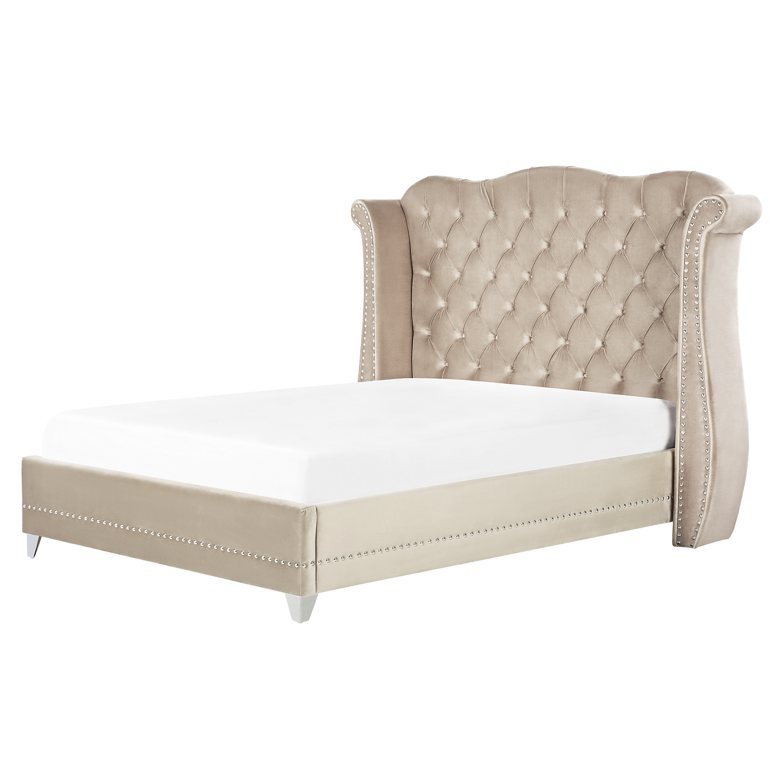 Beliani - Cama de casal em veludo creme 160 x 200 cm AYETTE