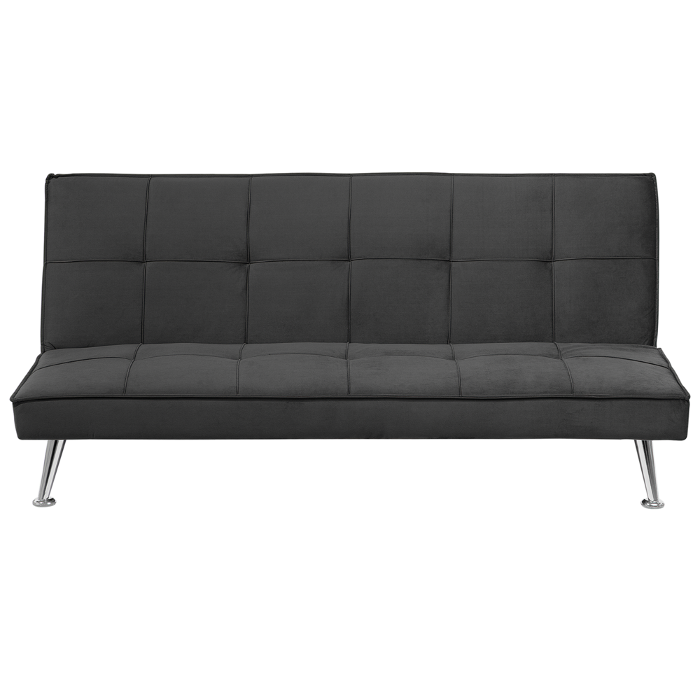 Image of Divano Letto Grigio A 3 Posti Imbottito Trapuntato Gambe In Metallo Click Clack