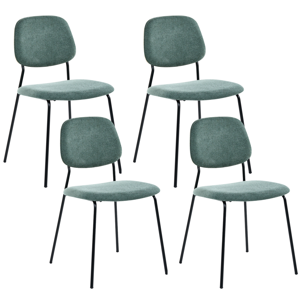 Set di 4 sedie da pranzo verde nero poliestere gambe in ferro senza braccioli cappucci protettivi design minimalista moderno impilabili