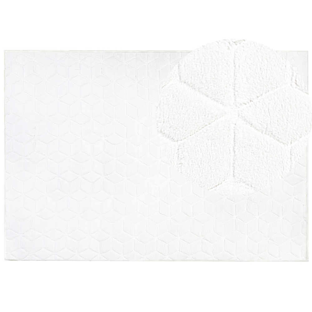 Image of Tappeto in finta pelliccia di coniglio bianco Pelliccia artificiale di poliestere 160 x 230 cm Tappeto morbido Shaggy ad alto pelo