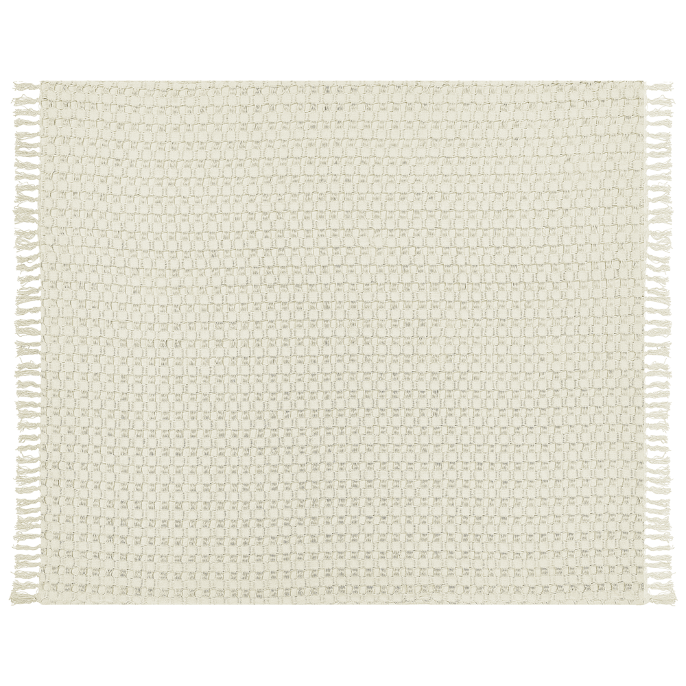Image of Copriletto in tessuto di cotone bianco sporco 200 x 220 cm con frange Coperta decorativa Biancheria da letto design classico Camera da letto