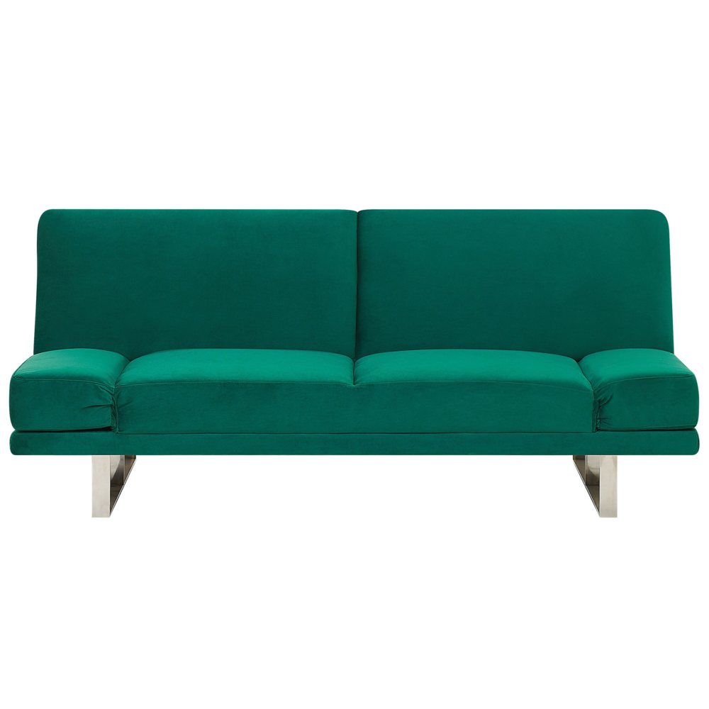 Image of Divano Letto Rivestimento Velluto Verde 3 Posti Meccanismo Click Clack Braccioli Regolabili
