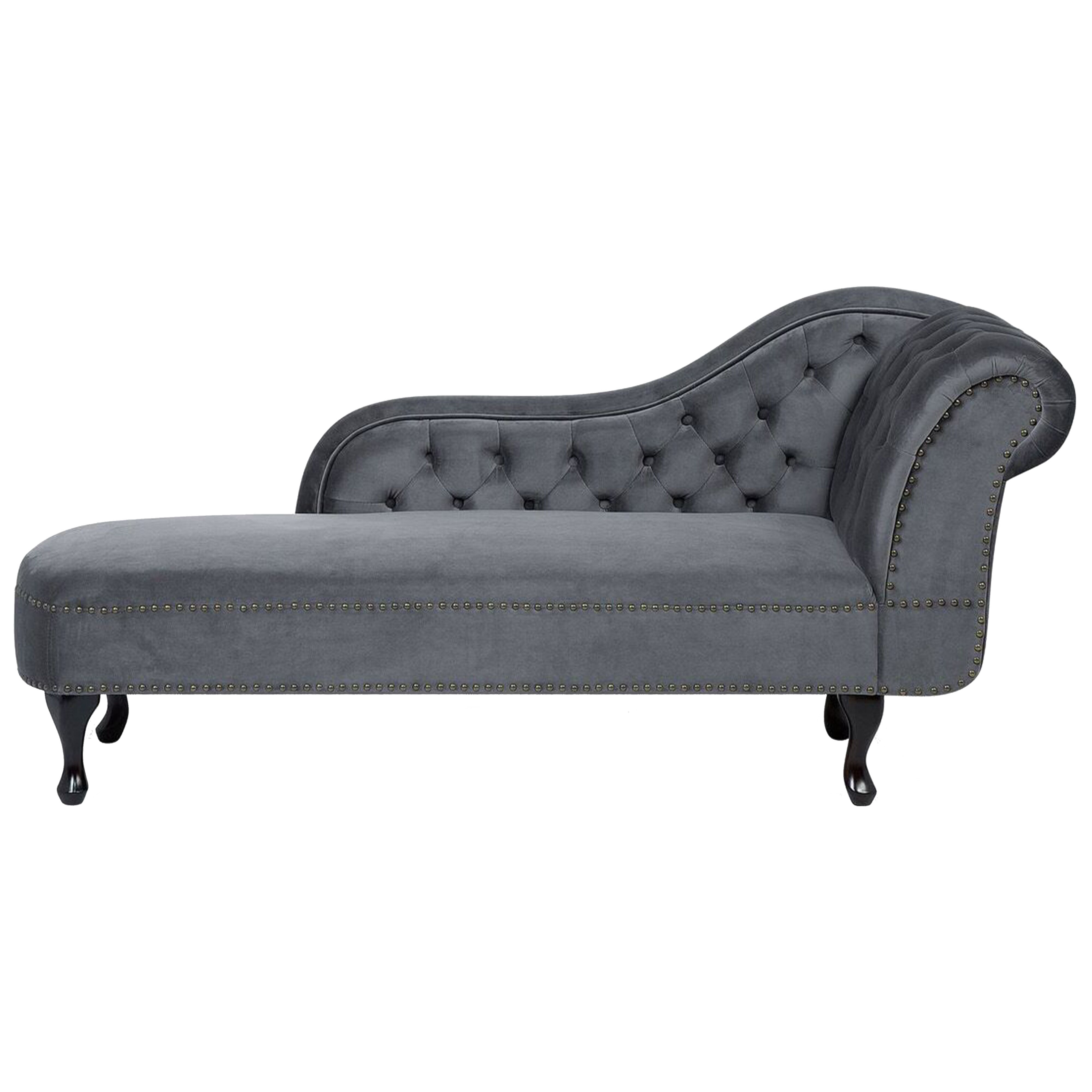 Chaise longue fluweel grijs rechtszijdig NIMES