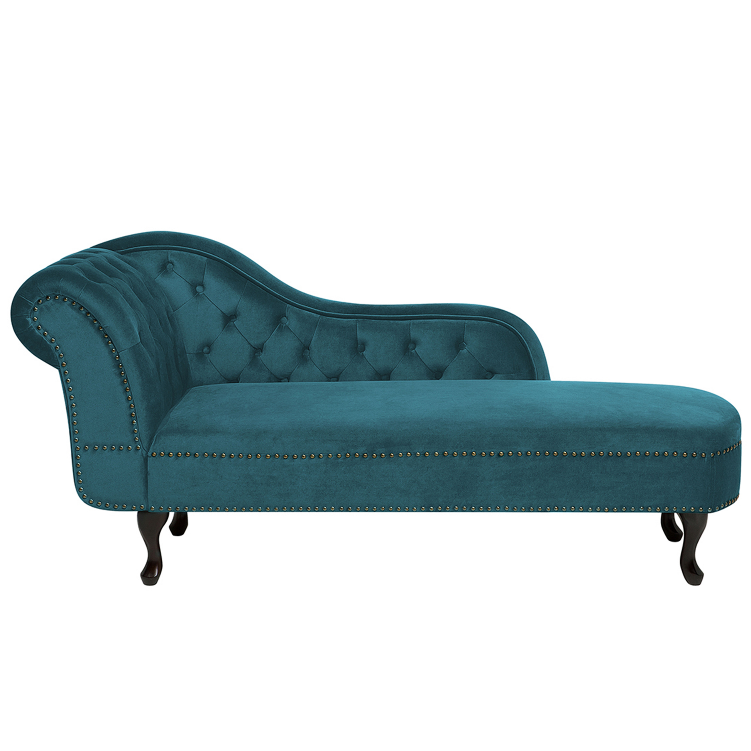 Chaise longue fluweel blauwgroen linkszijdig NIMES