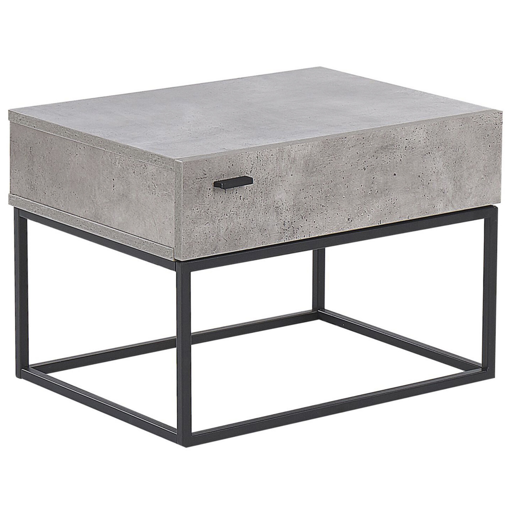 Image of Comodino Effetto Cemento Grigio 1 Cassetto Portaoggetti Base in Metallo Nero Comodino Industriale