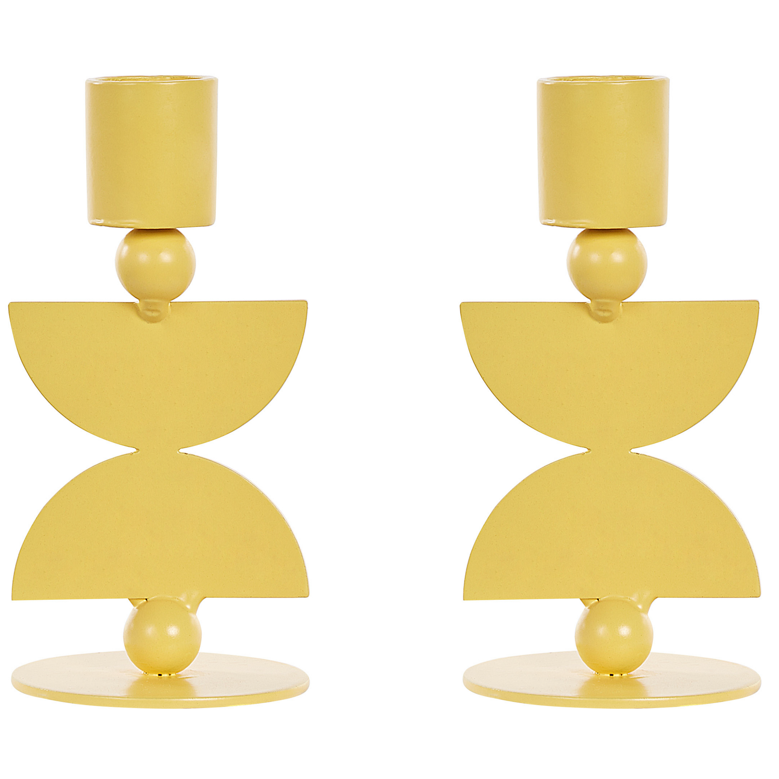 Kandelaar set van 2 ijzer geel 13 cm DAPHNI