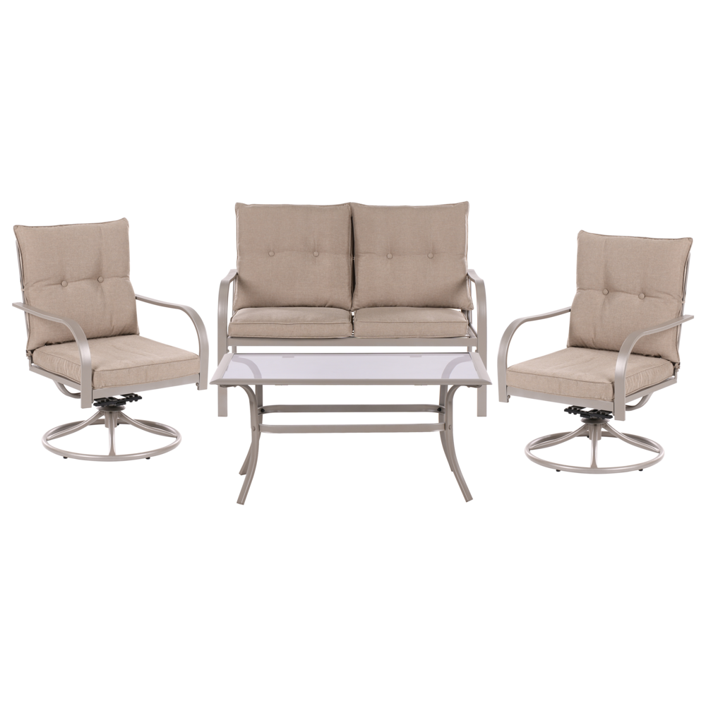 Set da giardino 4 posti con tavolo in metallo e cuscini beige esterno giardino elegante