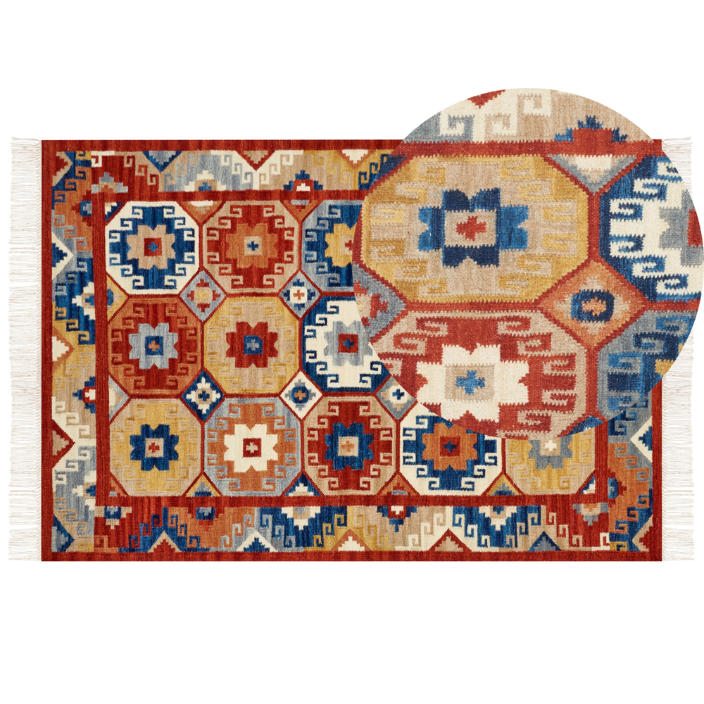 Image of Tappeto kilim in lana multicolore fatto a mano orientale 160 x 230 cm nappe soggiorno camera da letto