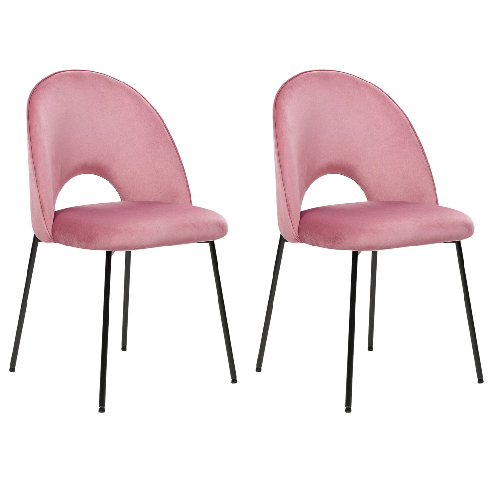 Image of Set di 2 sedie da pranzo rivestimento in velluto rosa gambe nere glamour retrò