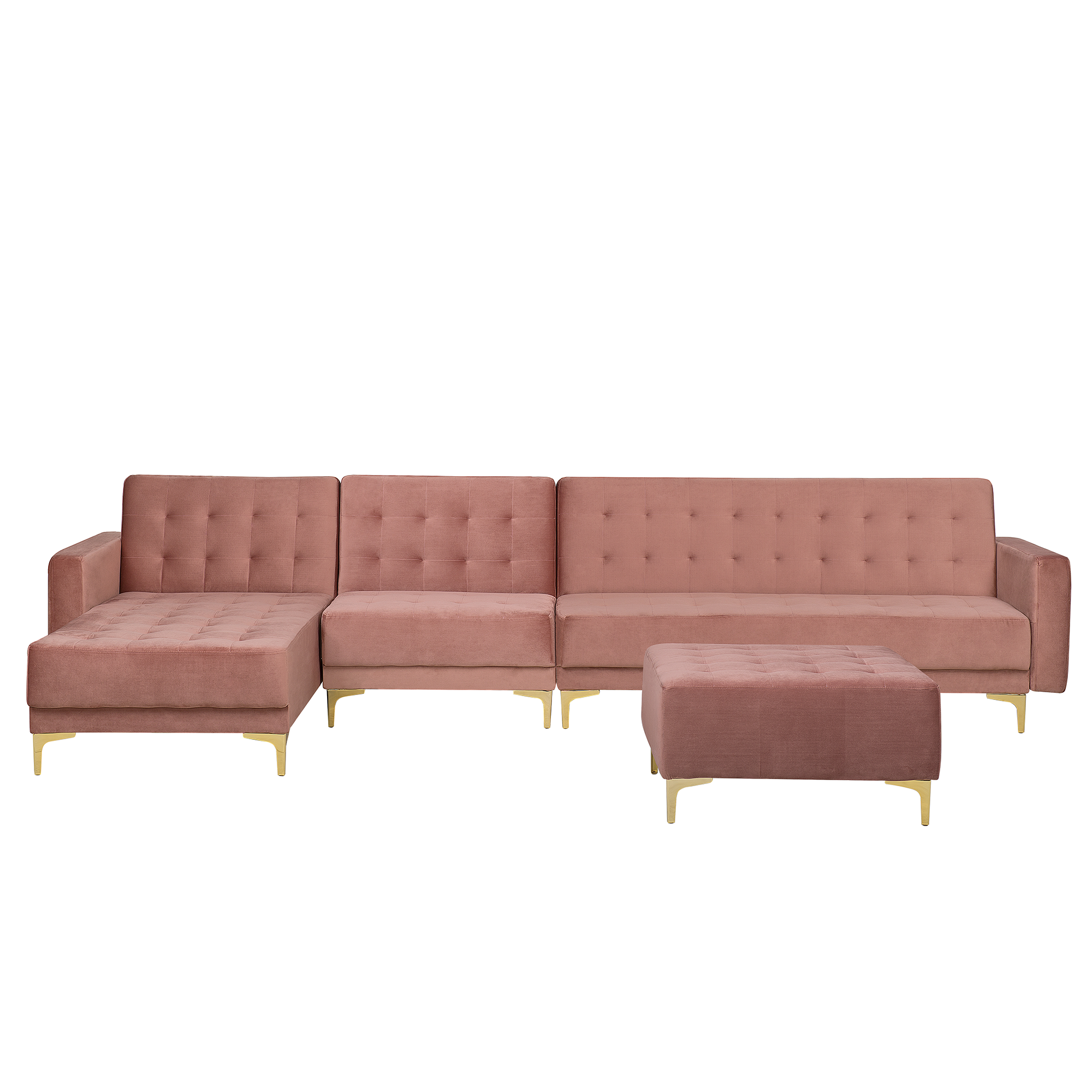 Modulaire hoekbank met ottomaan fluweel roze rechtszijdig ABERDEEN