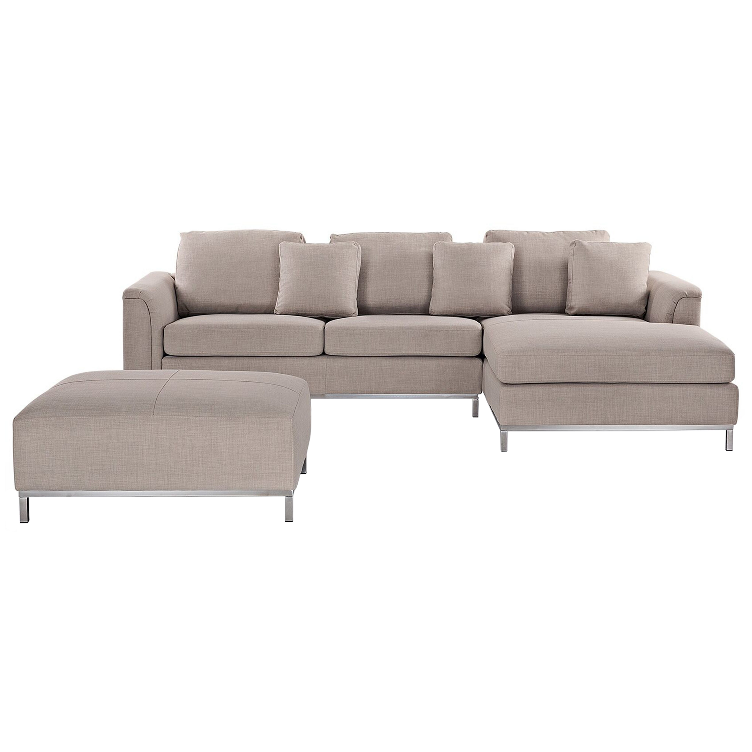 Hoekbank met ottomaan stof beige linkszijdig OSLO