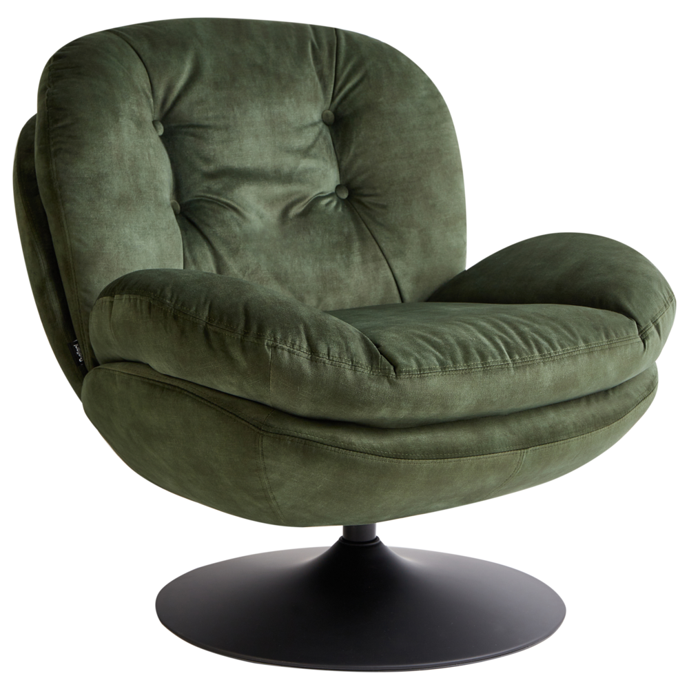 Poltrona girevole Velluto verde scuro Base singola con sedile imbottito Button Tufted