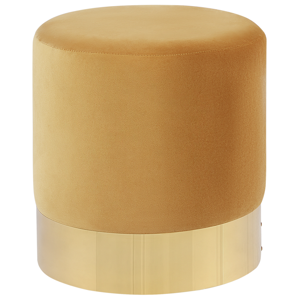 Image of Poggiapiedi rotondo in velluto giallo con pouf da toeletta Glam Sgabello con dorato
