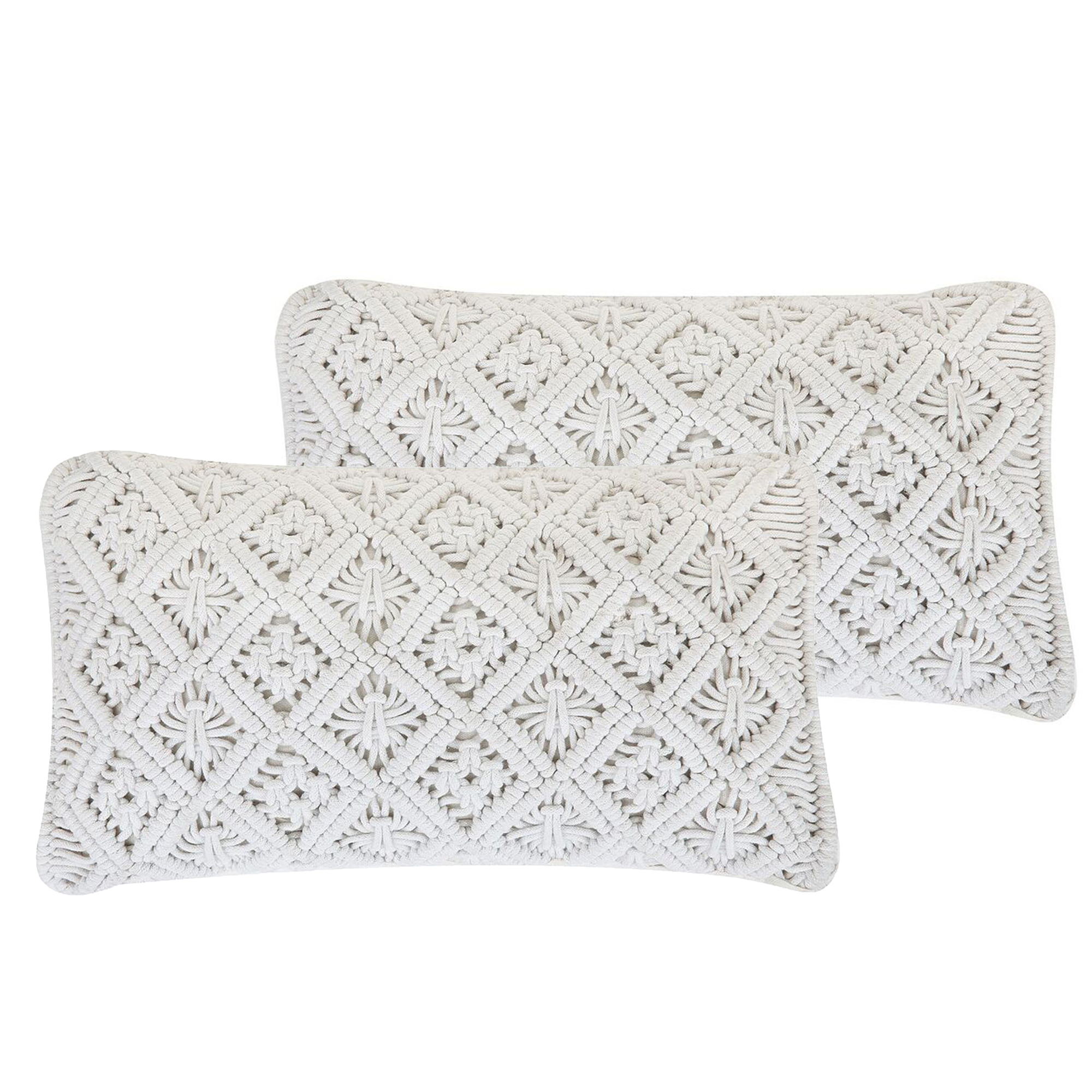 Set van 2 kussens Macramé Katoen Wit ALATEPE 30 x 50 cm