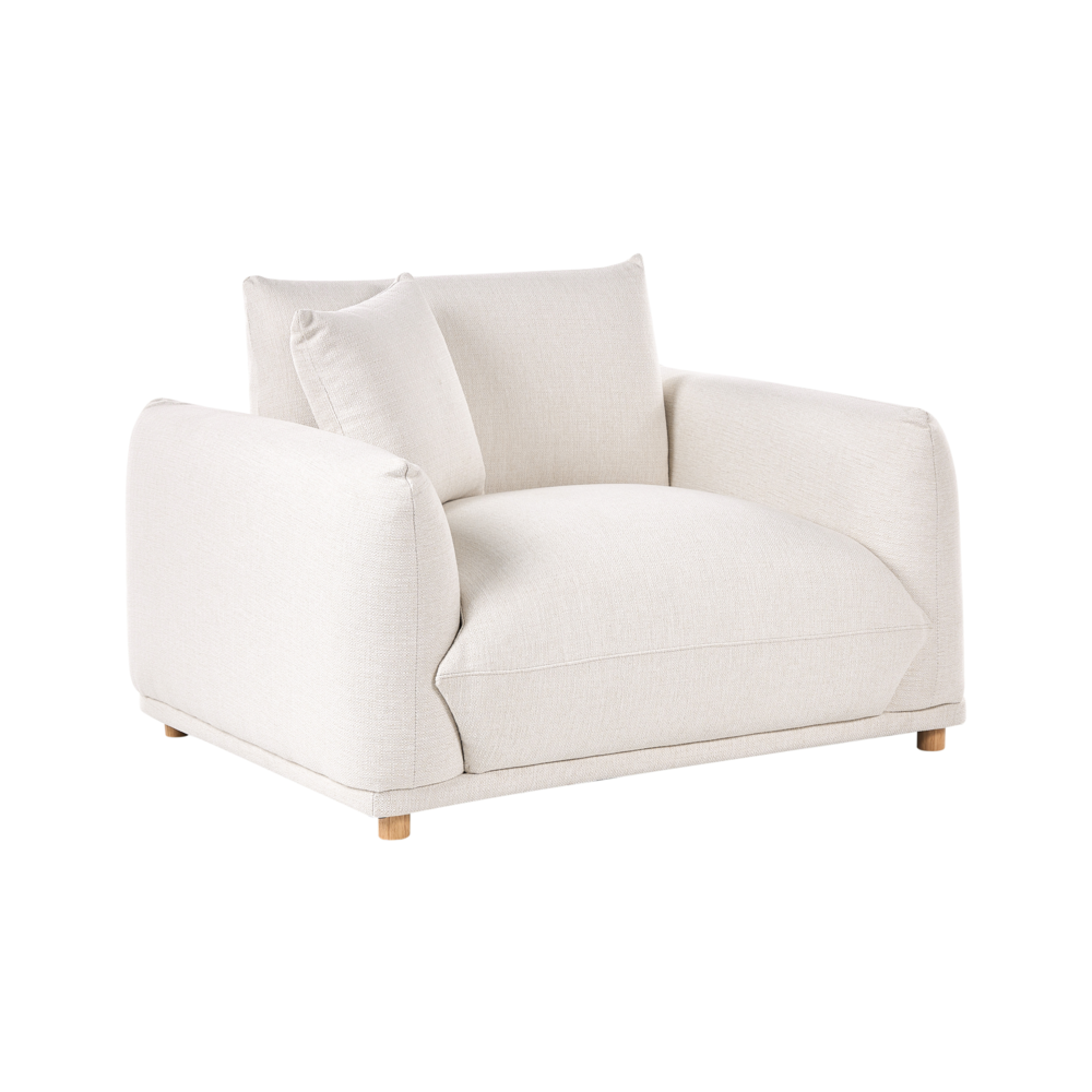 Poltrona Tessuto bianco sporco Gambe di legno morbide Stile moderno arredamento scandinavo