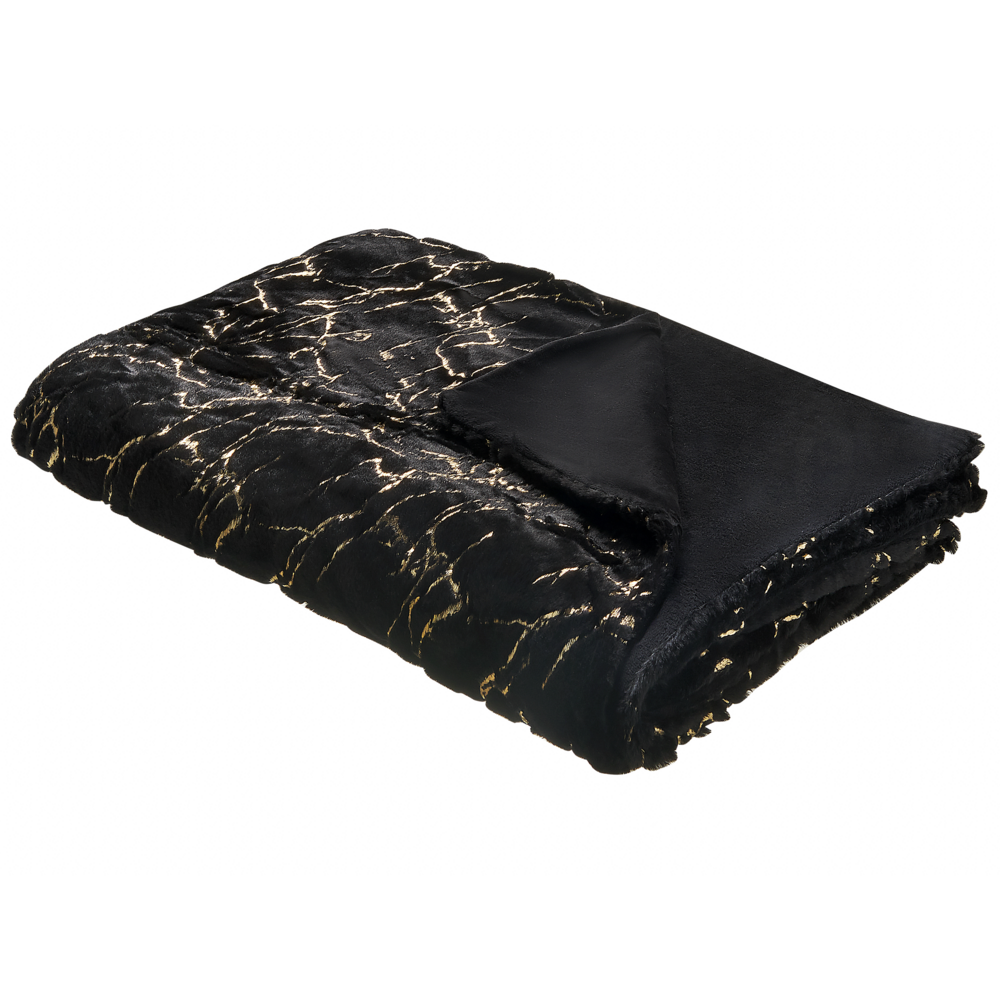 Image of Coperta in poliestere Nero 150 x 200 cm copriletto plaid in marmo dorato motivo soggiorno camera da letto