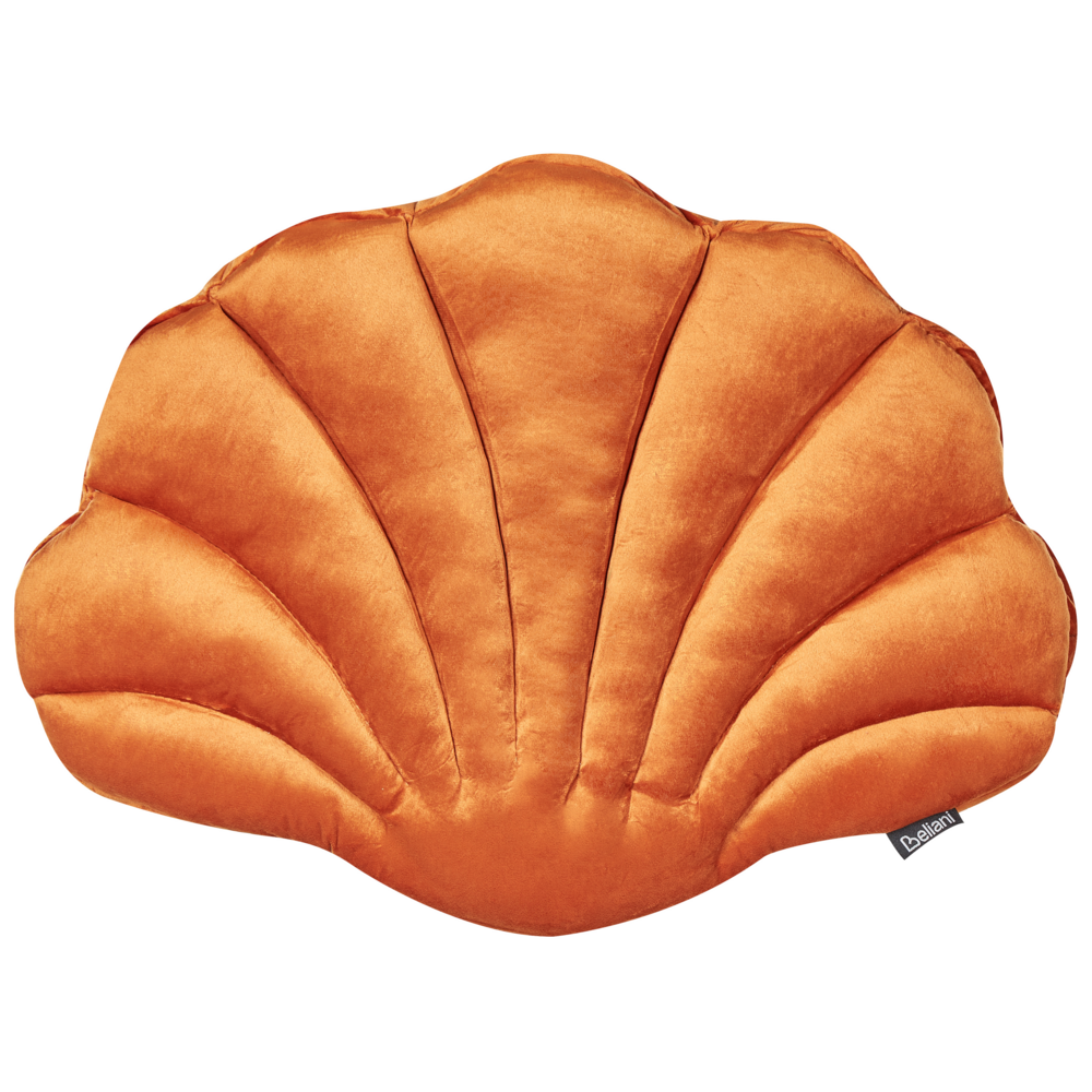 Image of Cuscino decorativo in velluto a forma di conchiglia arancione a tinta unita soggiorno camera da letto