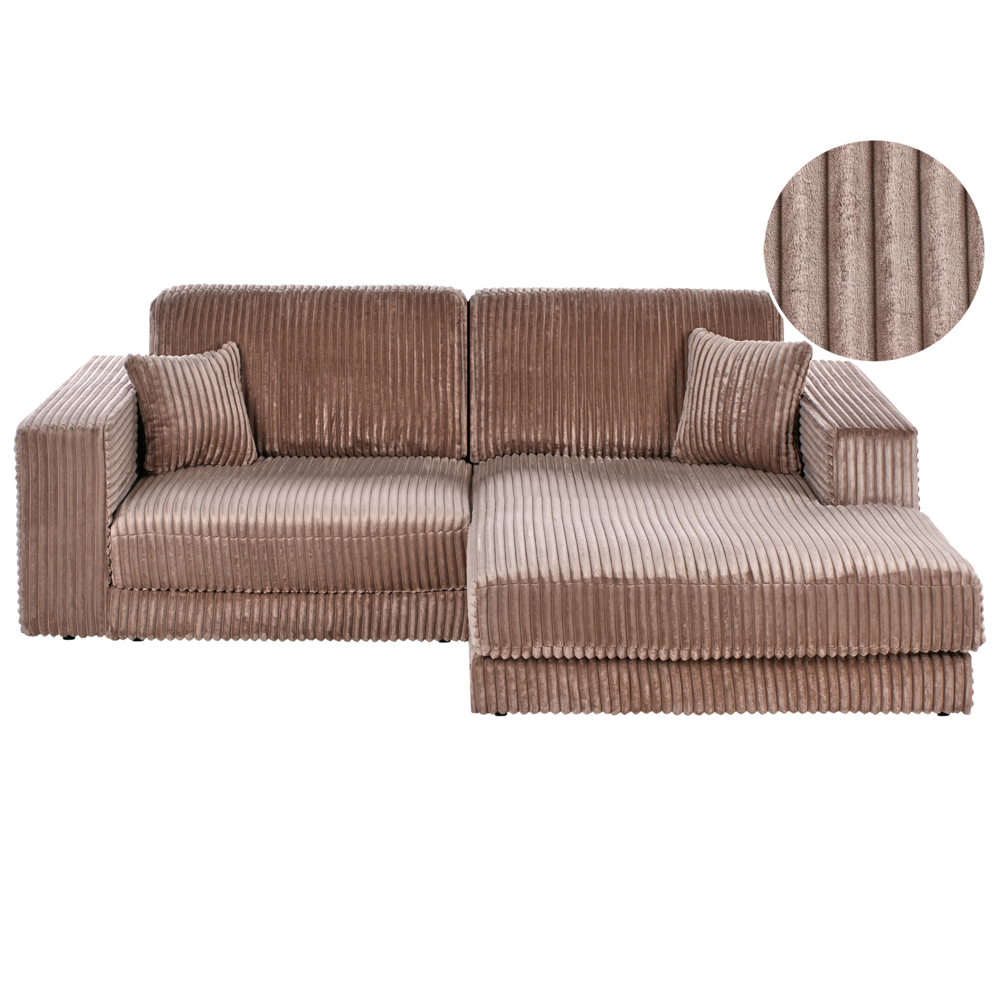 Divano angolare 3 posti lato sinistro in tessuto imbottito marrone chiaro Stile moderno minimalista