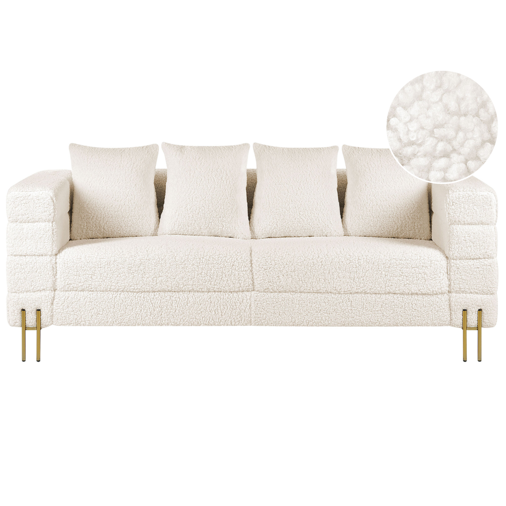 Image of Divano bouclè bianco 3 posti con gambe in metallo design moderno mobili soggiorno moderno