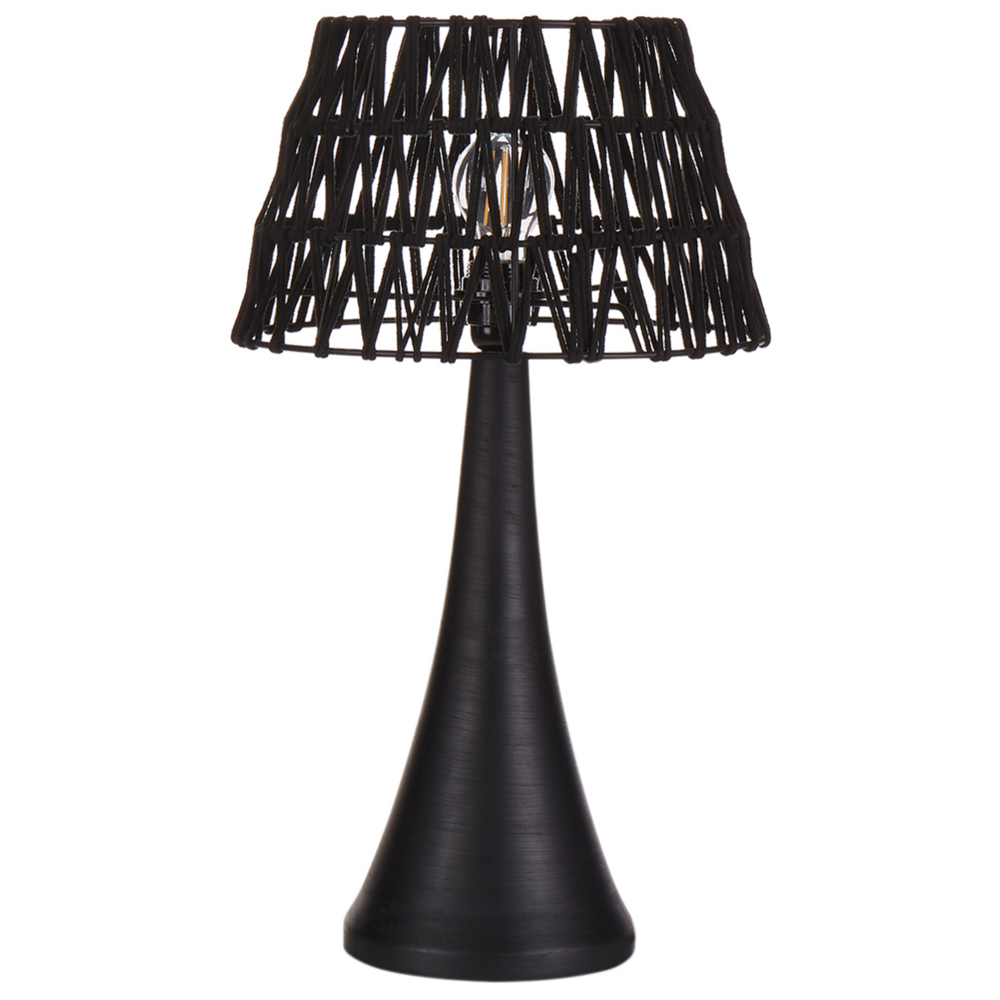 Image of Lampada da tavolo a stelo con paralume in tessuto e base in in metallo nero Design moderno Accessori per la casa Soggiorno