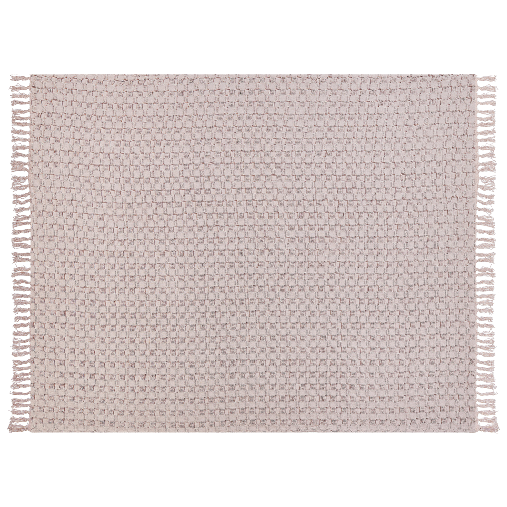 Image of Copriletto in tessuto di cotone rosa chiaro 150 x 200 cm con frange Coperta decorativa Biancheria da letto design classico Camera da letto