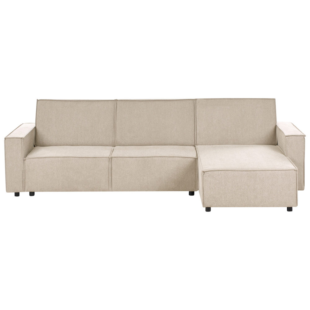 Divano letto angolare Beige Tessuto imbottito 3 posti a sinistra Letto a L