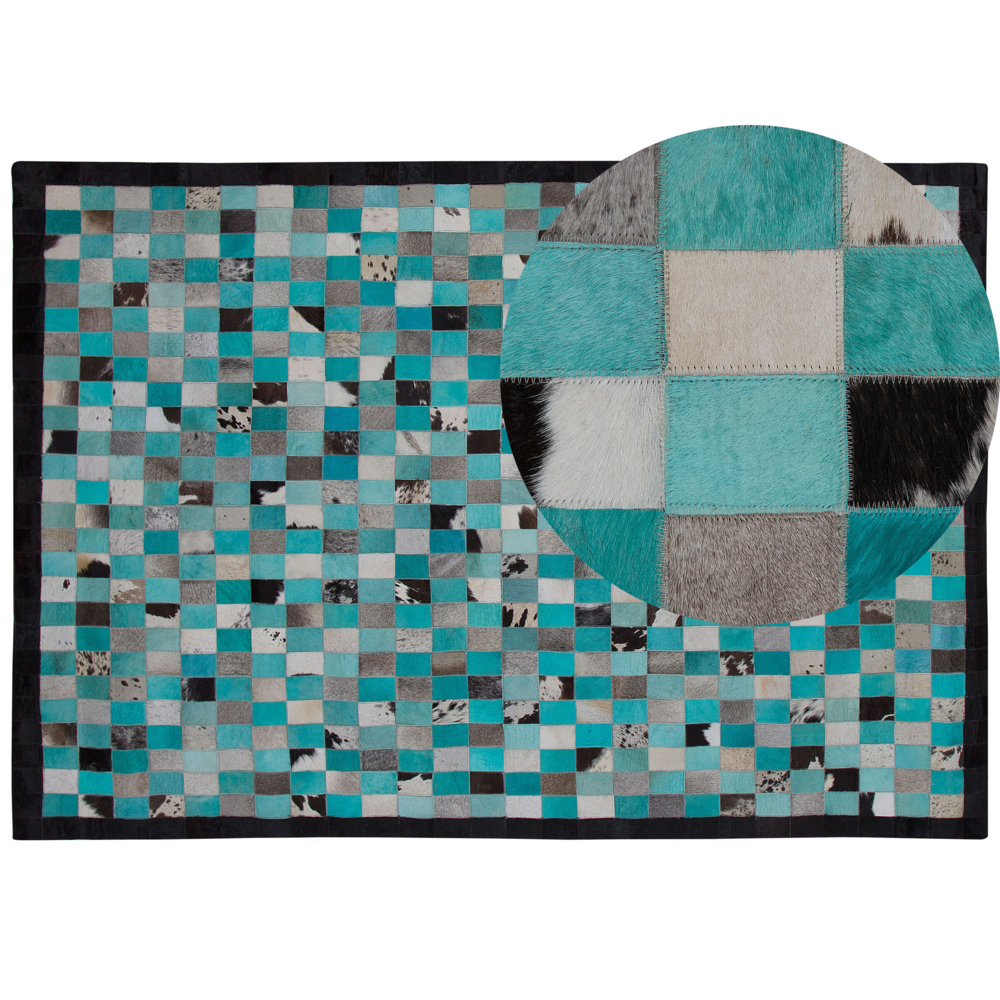 Image of Tappeto tappetino Tappeto Turchese e Grigio Pelle Scacchi 160 x 230 cm Moderno Eclettico