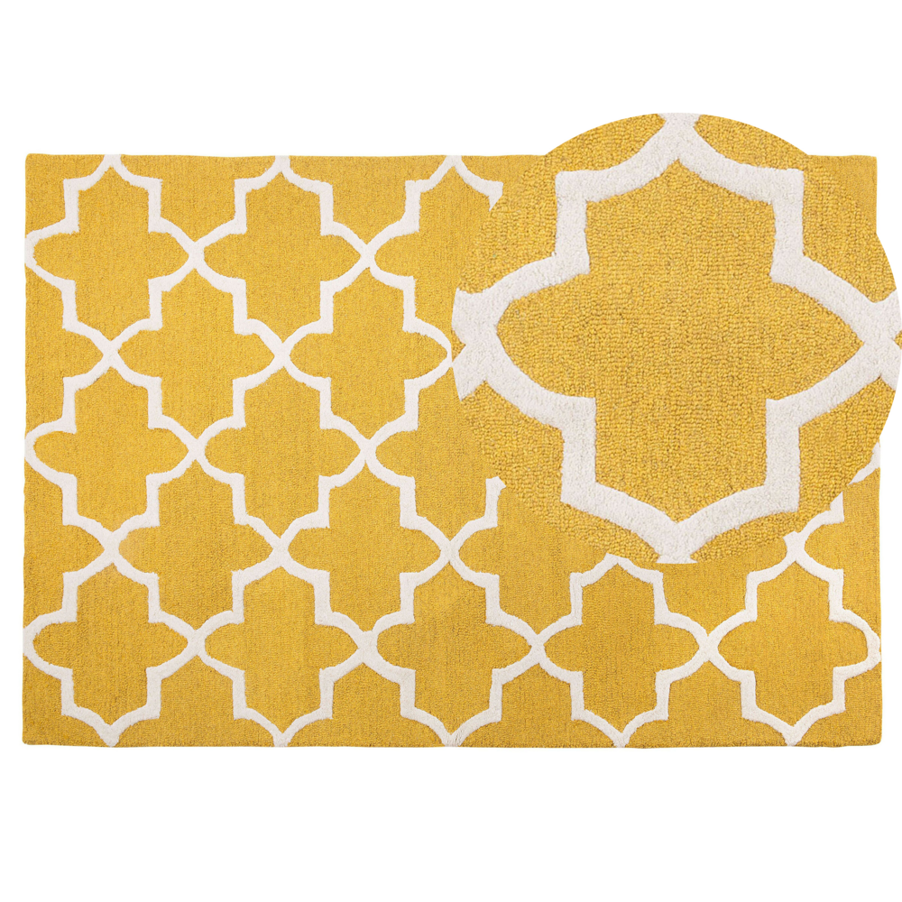 Image of Tappeto tappetino Giallo Lana 140 x 200 cm Traliccio Quadrifoglio Trapuntato a Mano Orientale Trifoglio Marocchino