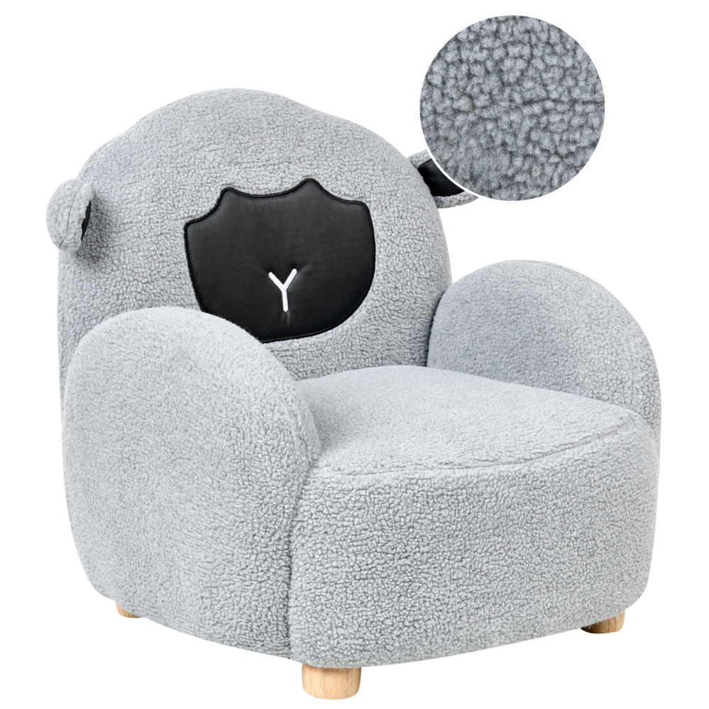 Image of Poltrona per bambini Tessuto Grigio motivo pecora Tappezzeria Sedia bassa per bambini FormaPoltrona per bambini Tessuto Bianco sporco motivo pecora Tappezzeria Boucle Sedia bassa per bambini Forma
