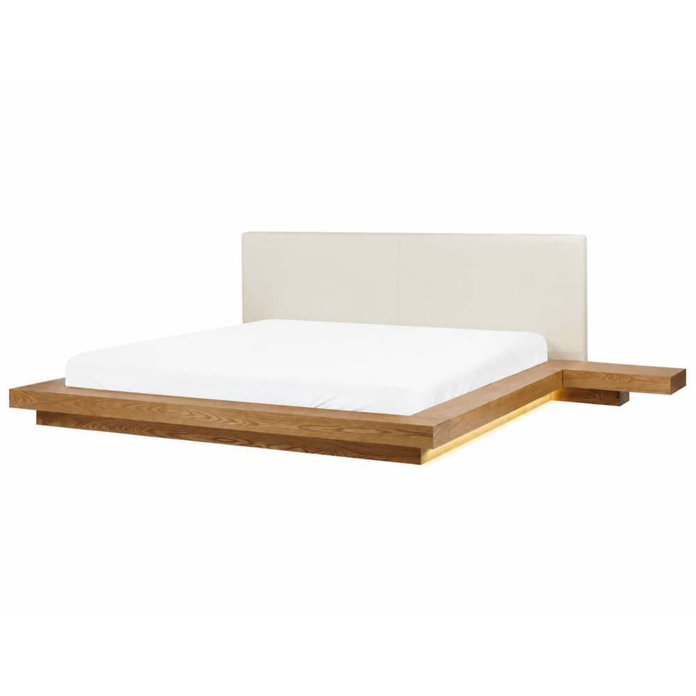 Letto matrimoniale giapponese in legno marrone chiaro con LED 180 x 200 cm impiallacciatura Camera da letto