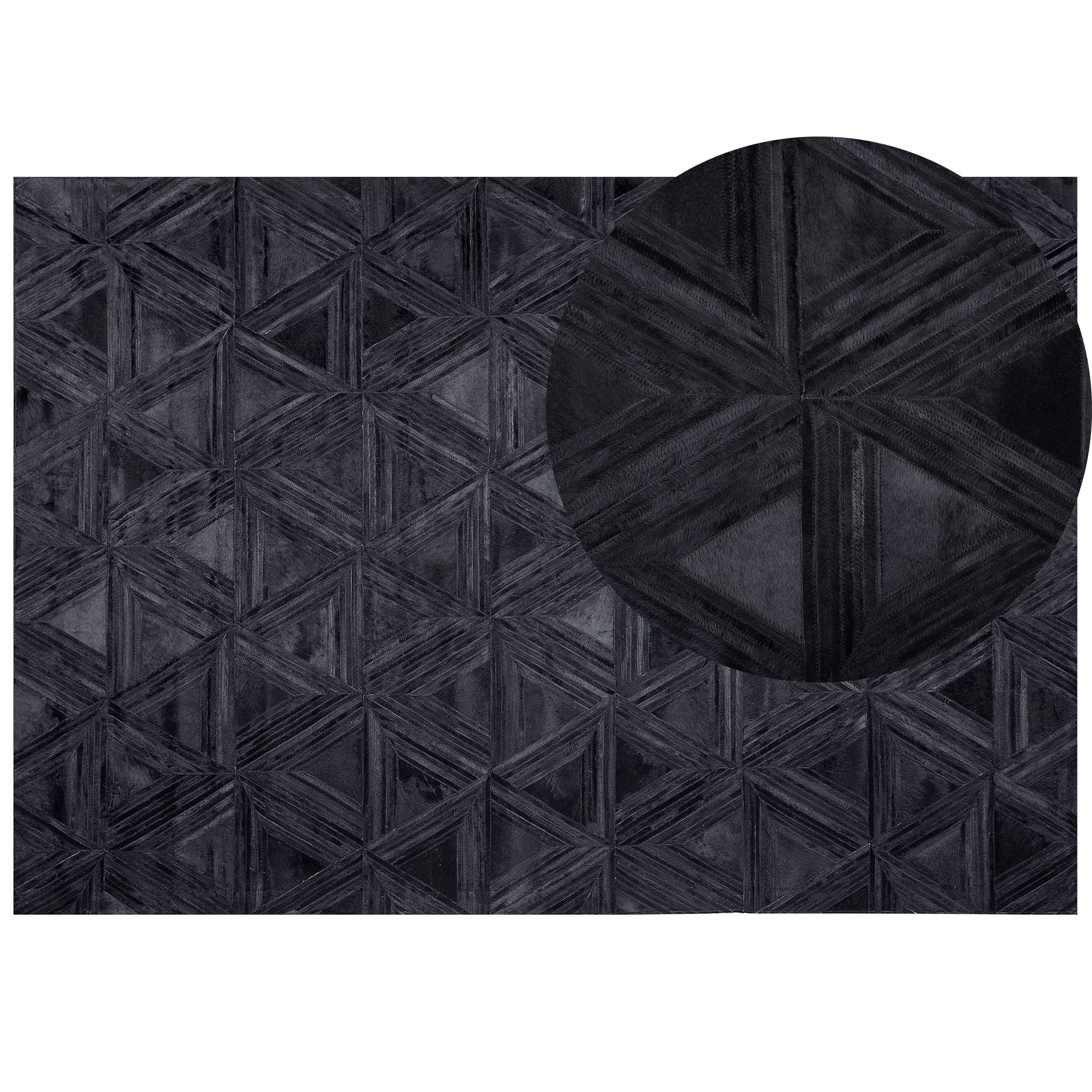 Vloerkleed leer zwart 160 x 230 cm KASAR