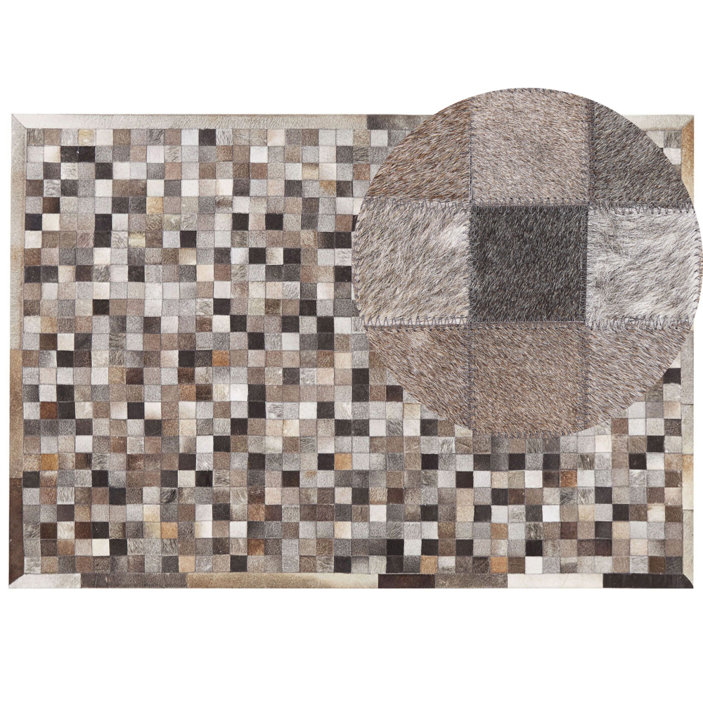 Image of Tappeto tappetino Pelle Bovina Patchwork Multicolore 160 x 230 cm Motivo Geometrico Moderno
