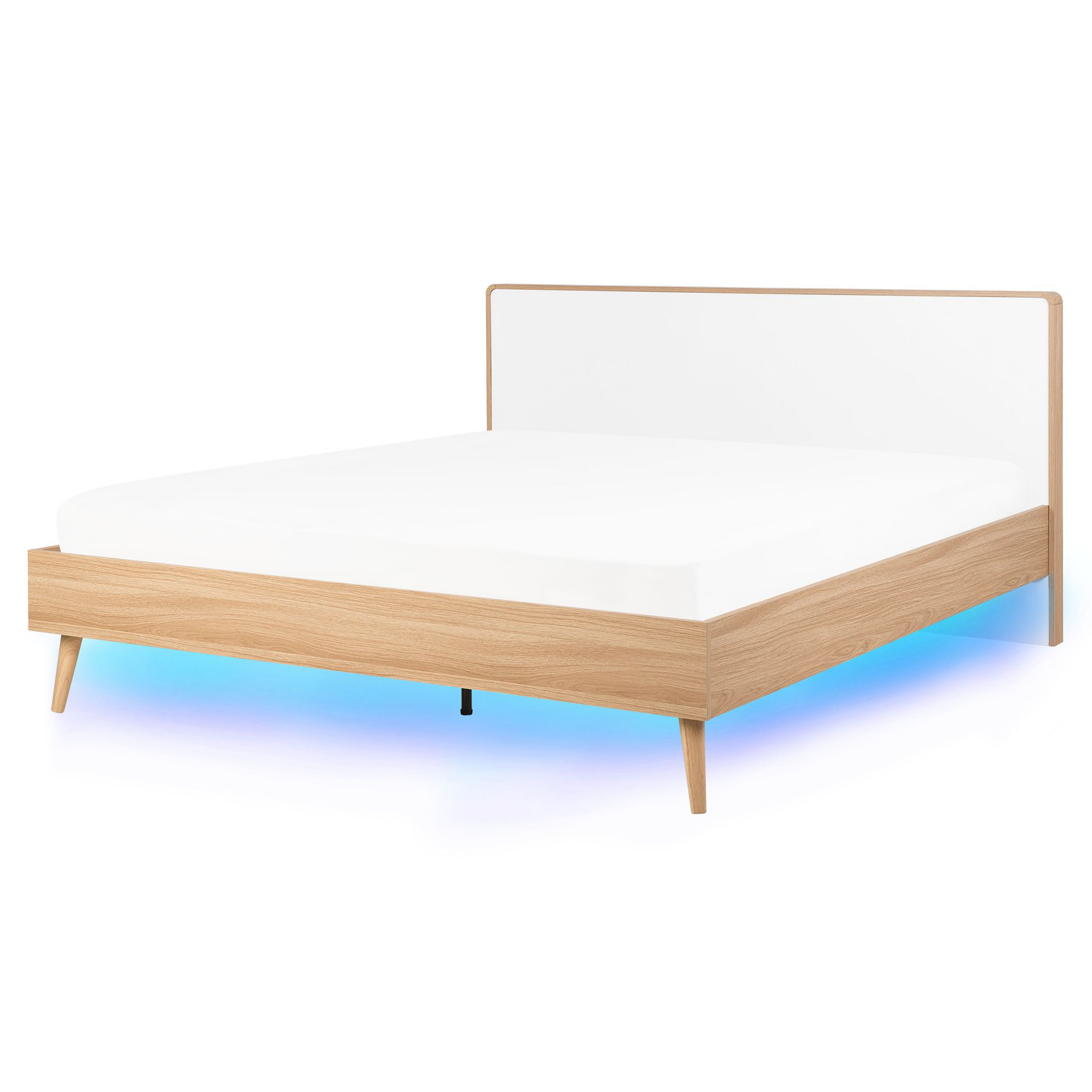 Bed met LED hout lichtbruin/wit 160 x 200 cm SERRIS
