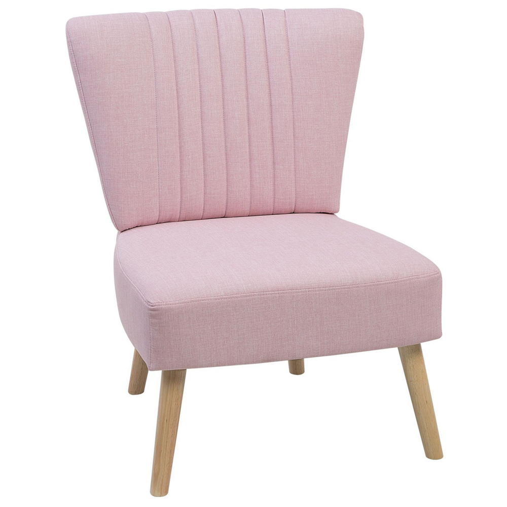 Image of Poltrona rosa soggiorno Gambe in legno capitonné verticali senza braccioli