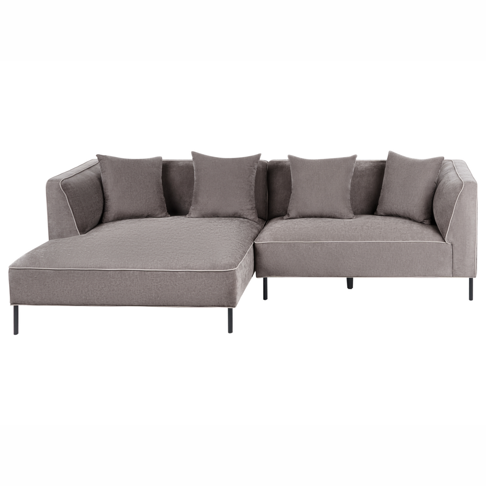 Divano angolare a 3 posti Tortora Rivestimento in tessuto di ciniglia a destra con braccioli Soggiorno in stile moderno