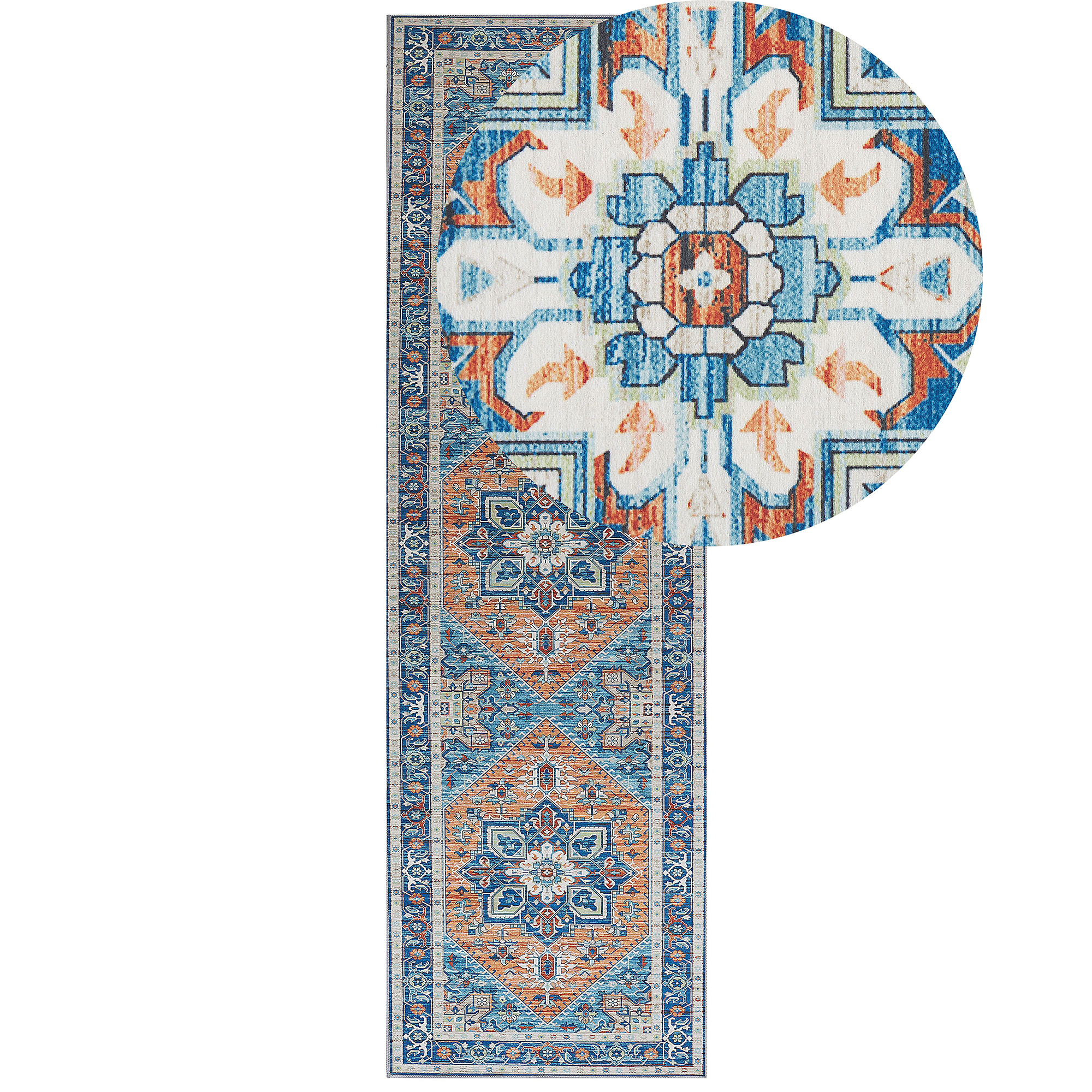 Vloerkleed polyester blauw/oranje 60 x 200 cm RITAPURAM