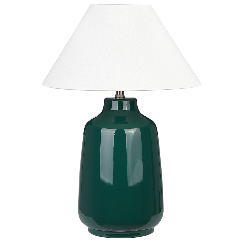 Image of Lampada da tavolo Base ceramica verde scuro Paralume in tessuto Illuminazione d&#39;ambiente Lampada da tavolo da comodino