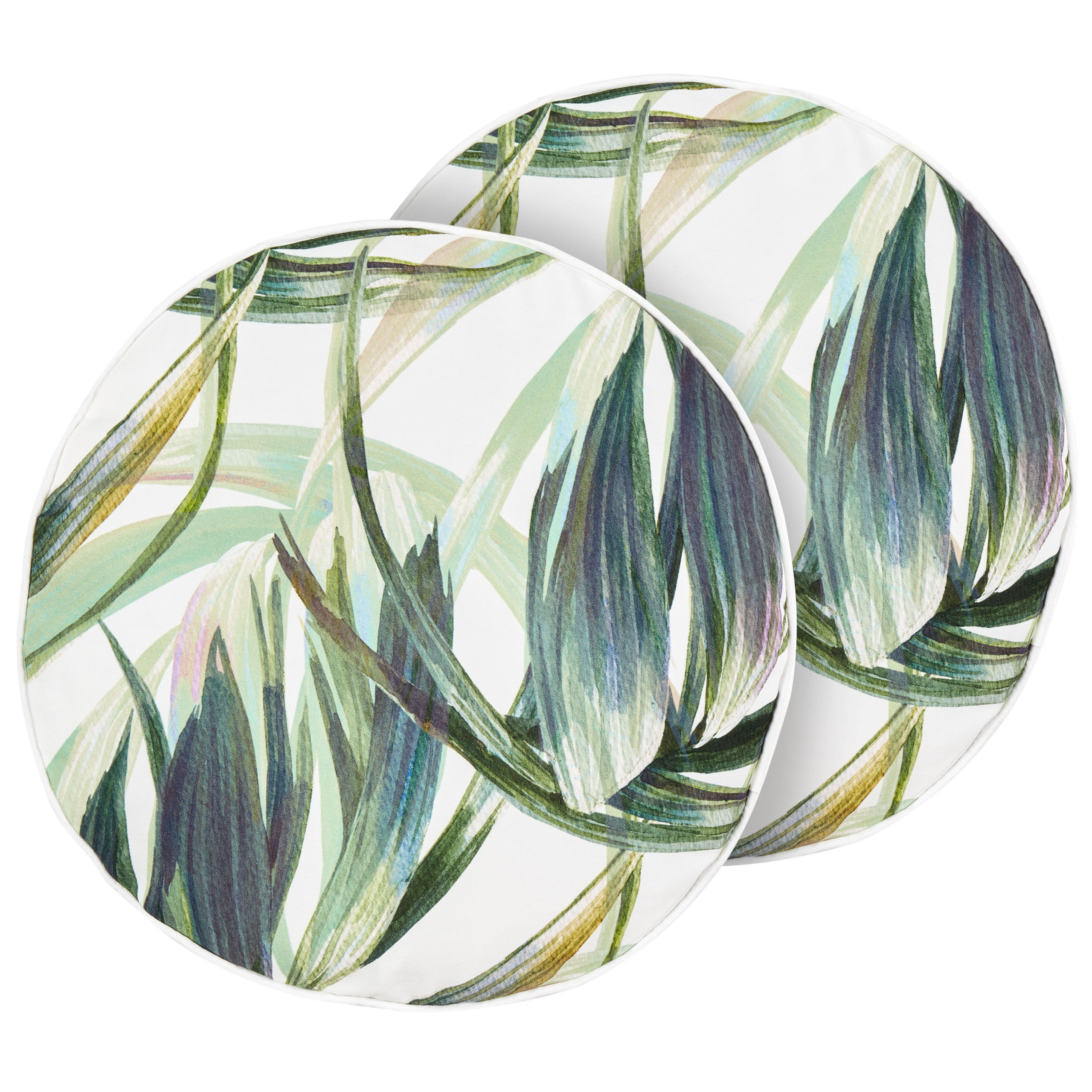 Tuinkussen set van 2 bladpatroon groen/wit ⌀ 40 cm CALDERINA
