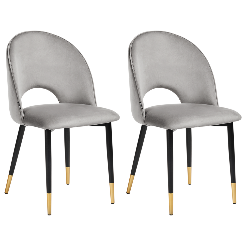 Image of Set di 2 sedie da pranzo rivestimento in velluto grigio gambe nere glamour retrò