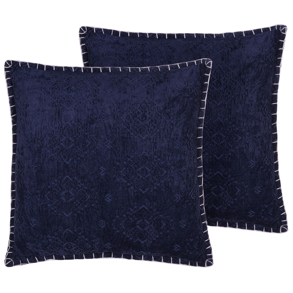 Image of Set di 2 cuscini decorativi blu motivo geometrico 45 x 45 cm accessori decorativi vintage glamour invecchiati