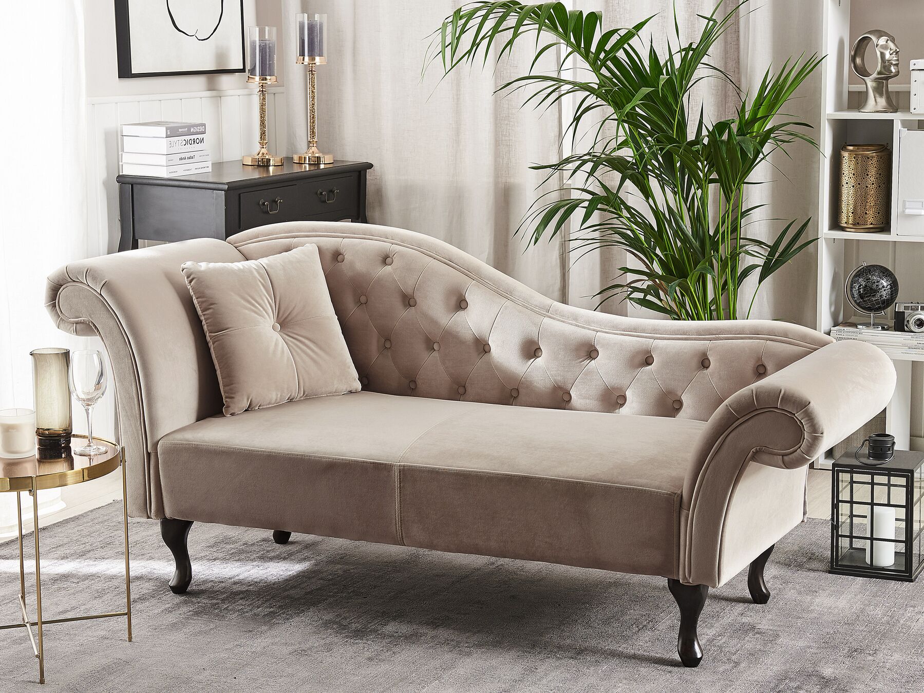 Left Hand Chaise Lounge Velvet Beige LATTES 4251682244114 eBay