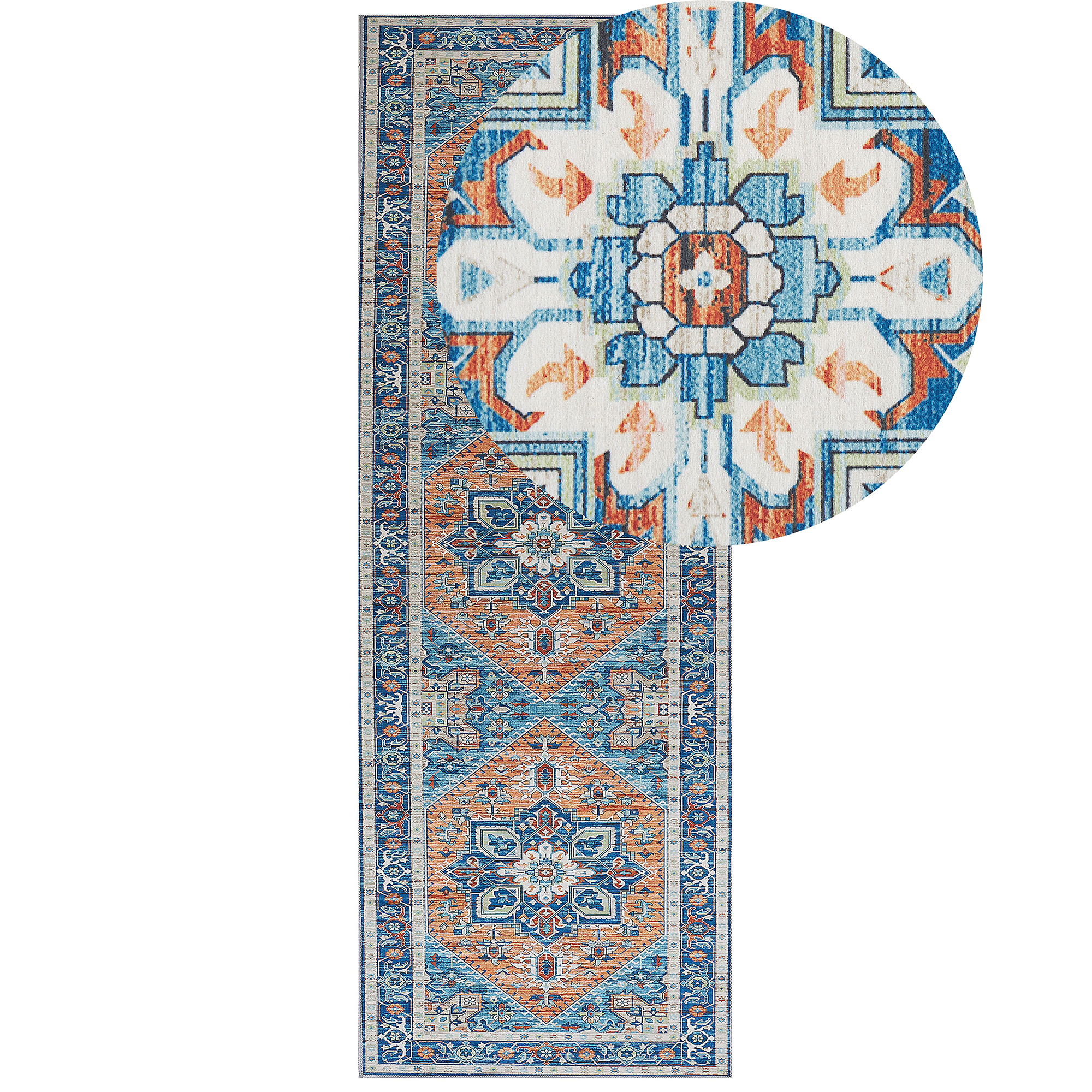 Vloerkleed polyester blauw/oranje 70 x 200 cm RITAPURAM
