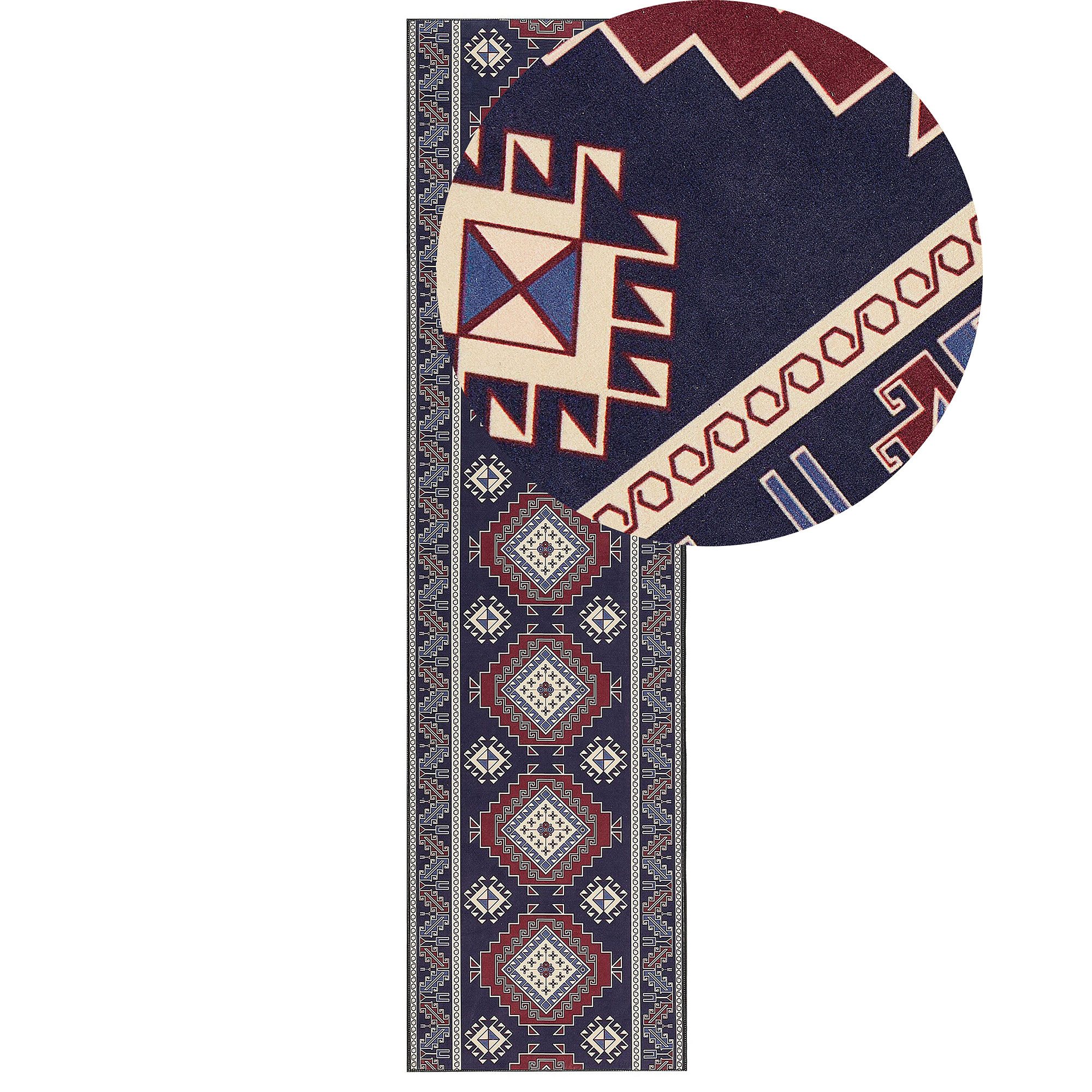 Vloerkleed polyester blauw/rood 80 x 300 cm KANGAL